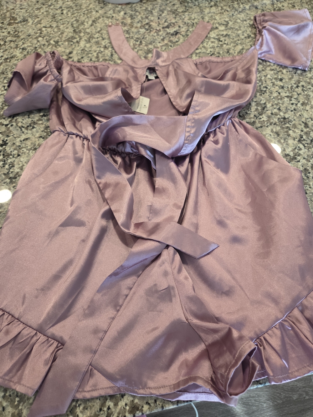 Fashion Nova Mauve Satin Off-Shoulder Romper NWT